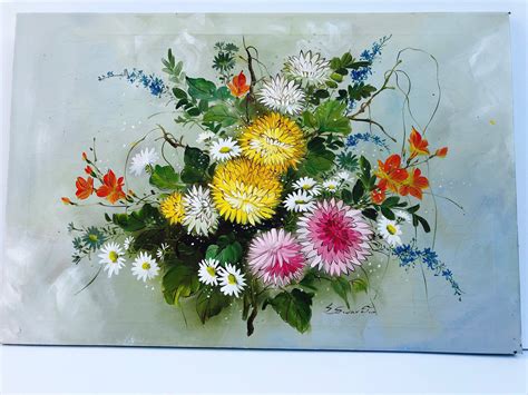 Exquisite Large Floral Vintage Oil on Canvas by Artist E. - Etsy ...