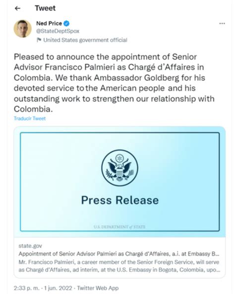 Francisco Palmieri Quién Es El Nuevo Embajador Encargado De Los Estados Unidos En Colombia