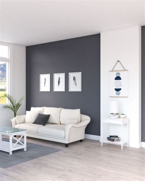 Elegant Minimalist Living Room With Dark Gray Accent Wall Grey Accent