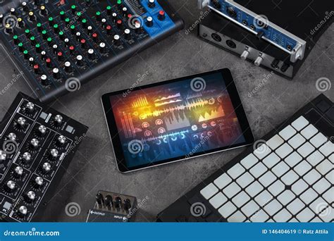 Instrumentos Y Tableta De M Sica Electr Nica Con Concepto De Los