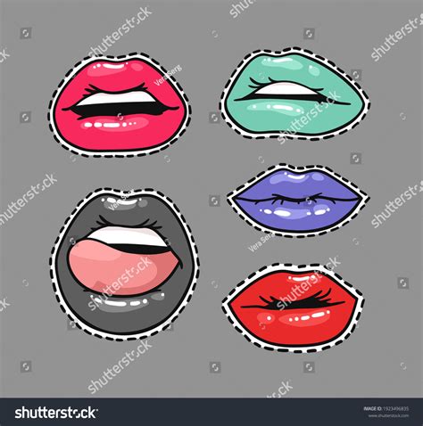 Set Stickers Sexy Female Lips Gloss Stock Vector Royalty Free