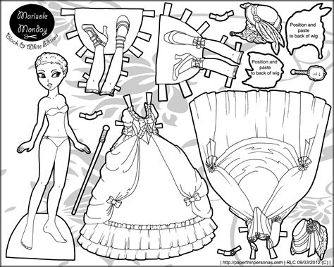 Roccoco Fantasy Paper Doll In Black And White • Paper Thin Personas