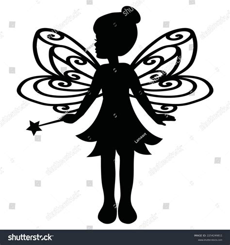 Garden Fairy Silhouette Vector Cartoon Illustration Stock Vector