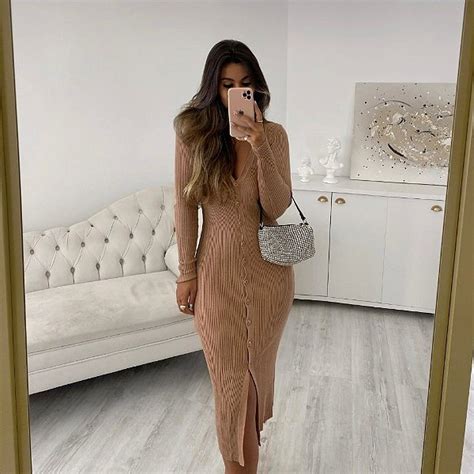 Vestido Midi Manga Longa Em Tricot Nude Madame Ninna Loja Online De