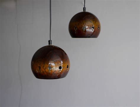 Vintage Enameled Pendant Lamps Attributed To Hustadt Leuchten S