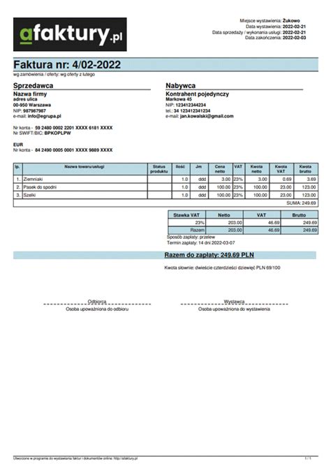 Wzory Faktur W PDF Afaktury