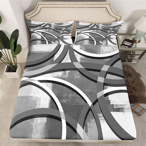 YST Grey Modern Aesthetic Bed Sheets Gray Gradient Fitted Sheet Queen ...