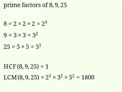 Using Prime Factorization Find The HCF And LCM Of 8 9 25 Brainly In