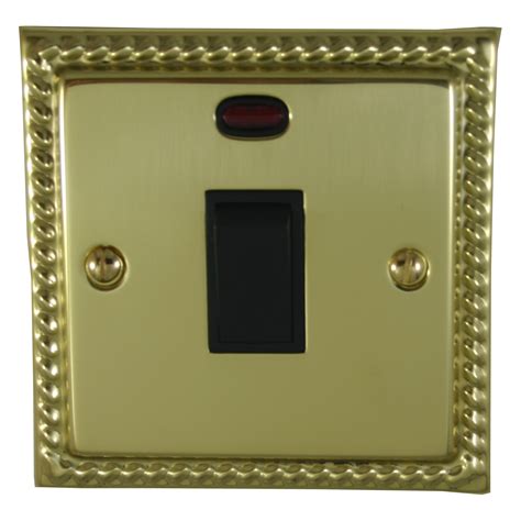 Georgian Polished Brass 20a Dp Switch With Neon Black Switch