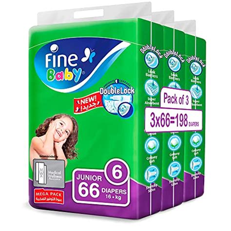 Fine Baby Double Lock Size 6 Junior 16 Kg 198 Diapers New