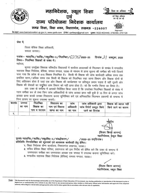 निलम्बित शिक्षकों के प्रकरणों का 15 दिन के अंदर निस्तारण करते हुए सूचना