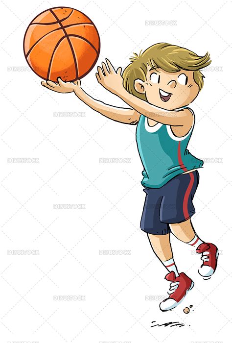 Ilustración de un niño lanzando una pelota de baloncesto - Dibustock