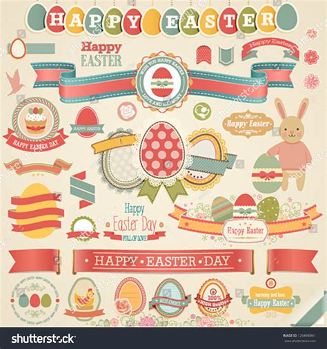 Easter Scrapbook Set Labels Ribbons Other Stock Vector Royalty Free