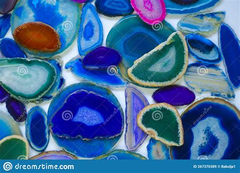 Agate Geode Crystal Agates Set In Blue And Green Colors Slices Of