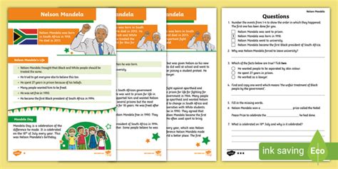 Nelson Mandela Differentiated Reading Comprehension Activity