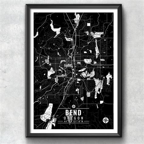 bend oregon map  coordinates bend map art bend wall art bend map