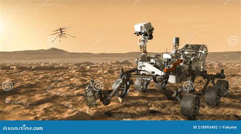 Ingenuity Drone And Mars Rover, Exploration Of The Planet Mars.Elements Of This Image Furnished ...