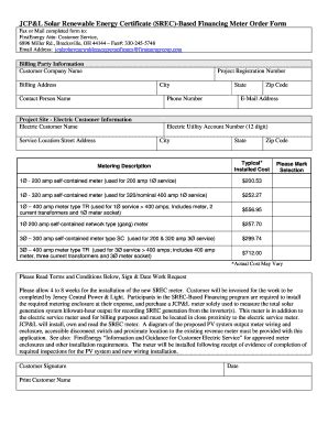 Fillable Online Jcp L Srec Based Financing Meter Order Form Ace And