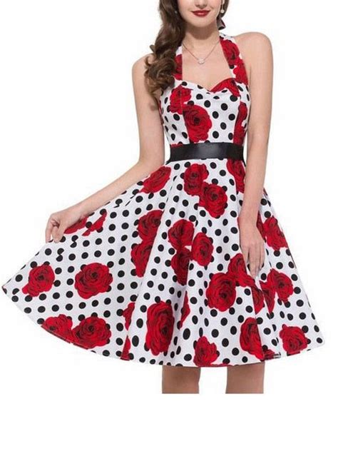 Berriesjam Polka Dot Print Retro Halter Pin Up Rockabilly Party Dres