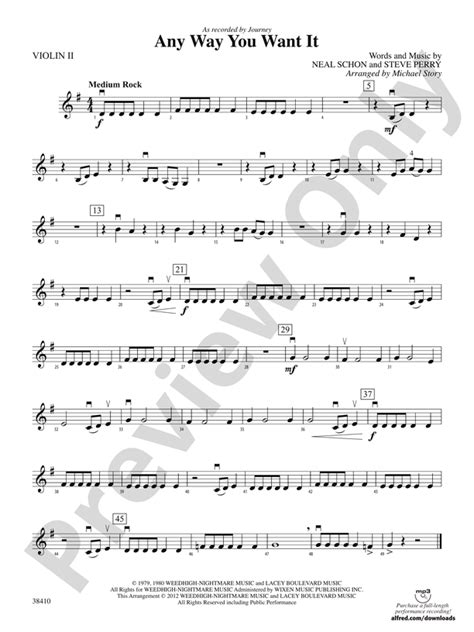 Any Way You Want It 2nd Violin 2nd Violin Part Digital Sheet Music Download