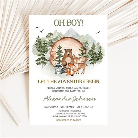 Woodland Let The Adventure Begin Baby Shower Invitation Zazzle In