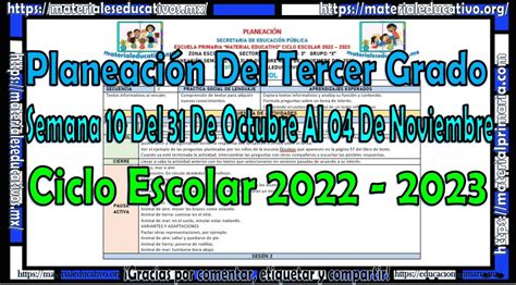 Planeación Del Tercer Grado De Primaria De La Semana 10 Del 31 De Octubre Al 04 De Noviembre Del