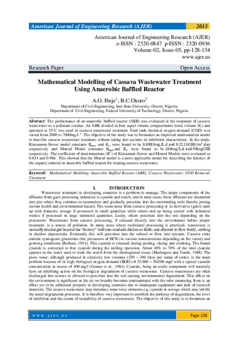 Pdf Mathematical Modelling Of Cassava Wastewater Treatment Using