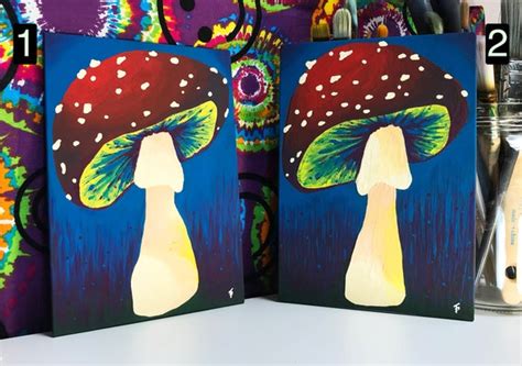 Trippy Mushrooms Acrylic Painting 5x7 On Canvas Etsy