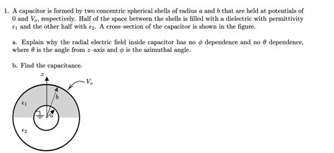 1 A Capacitor Is Formed By Two Concentric Spherical Shells Of Radius A