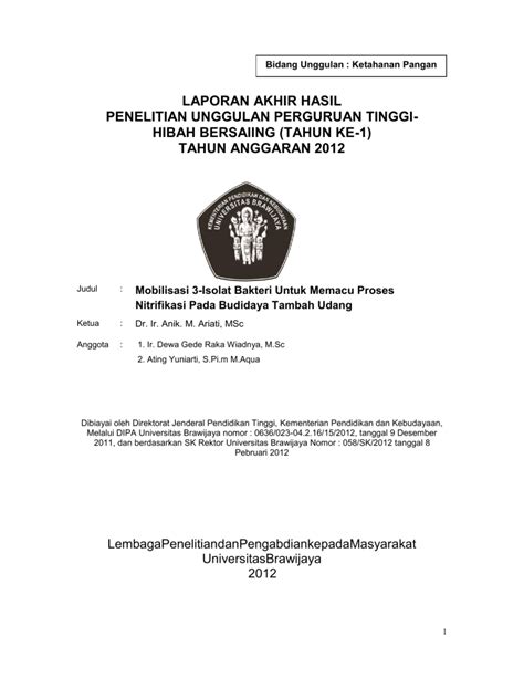 Laporan Akhir Hasil Penelitian Unggulan Perguruan Tinggi