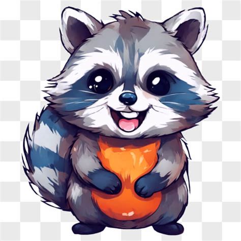 Descarga Mapache De Dibujos Animados Kawaii Con Un Chaleco Naranja En