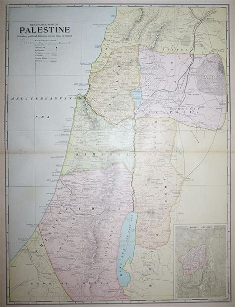 Old 1906 Atlas Map ~ PALESTINE, JERUSALEM ~ Free S&H | #4572746790