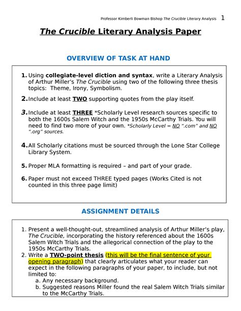 The Crucible Literary Analysis 2 At Least TWO Supporting Quotes From