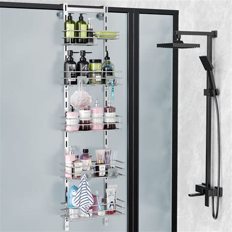 Orimade Over The Door Shower Caddy Adjustable 5 Tier Silver Grey