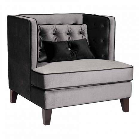 Gray Button Tufted Velvet Art Deco Classic Sofa Chair Unmistakably Posh