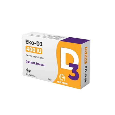 Eko D3 400 IU 100 Tableta za Žvakanje Vitamin D3 za Decu i Odrasle