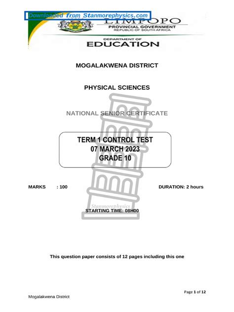 Limpopo Physical Sciences Grade 10 March 2023 Qp And Memo Pdf