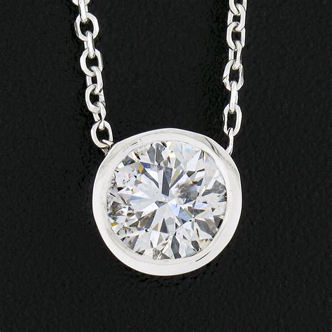 New 14k White Gold 080ct Round Bezel Diamond Solitaire Pendant