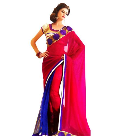 Avr Fashions Red Semi Chiffon Saree Buy Avr Fashions Red Semi Chiffon