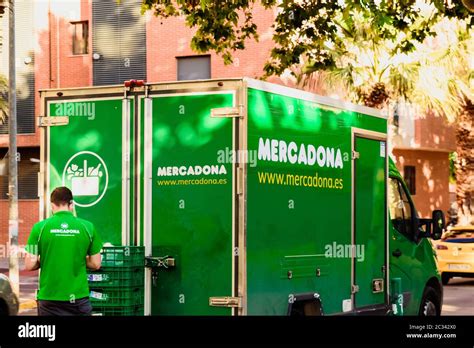 Valencia, Spain - June 15, 2020: Mercadona supermarket worker prepares a home delivery order ...