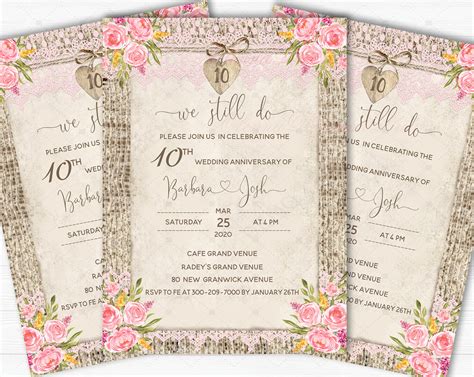 10 Year Wedding Anniversary Invitations