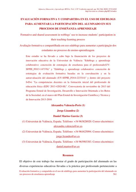 PDF Evaluación formativa y compartida en el uso de edublogs para