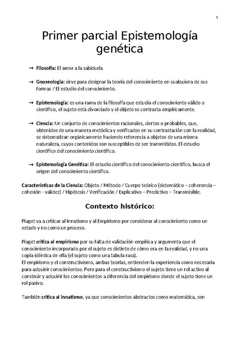 Primer parcial Epistemología genética Primer parcial Epistemología