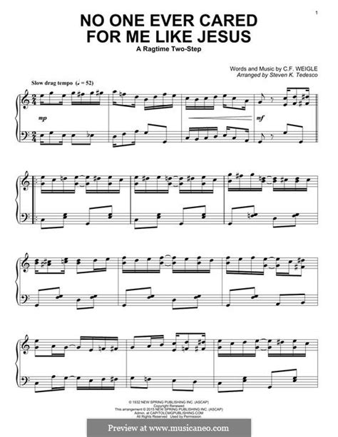 No One Ever Cared For Me Like Jesus by C. Weigle - sheet music on MusicaNeo