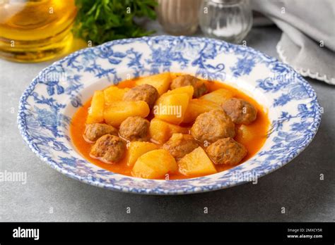 Potato Dish With Meatballs Turkish Name Sulu Patates Yemegi Stock