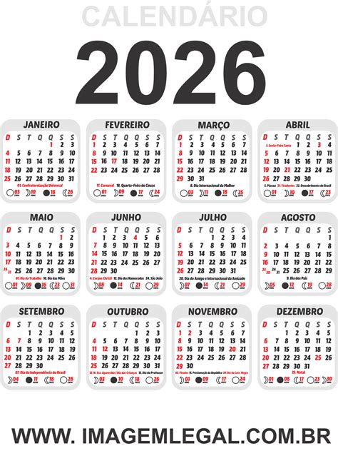 Calendario 2026 Feriados Nacionais 2026