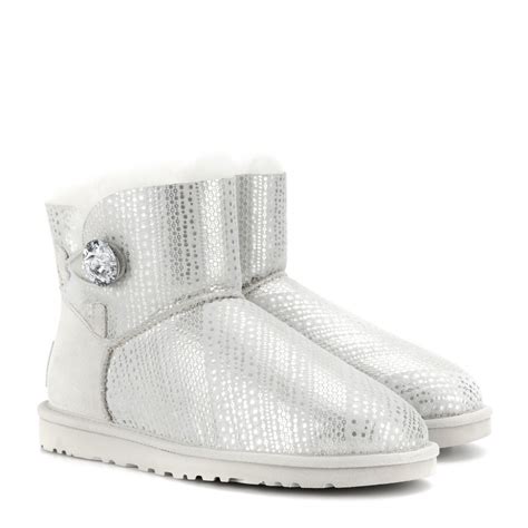 Lyst Ugg Mini Bailey Button Bling Shearlinglined Boots In Metallic