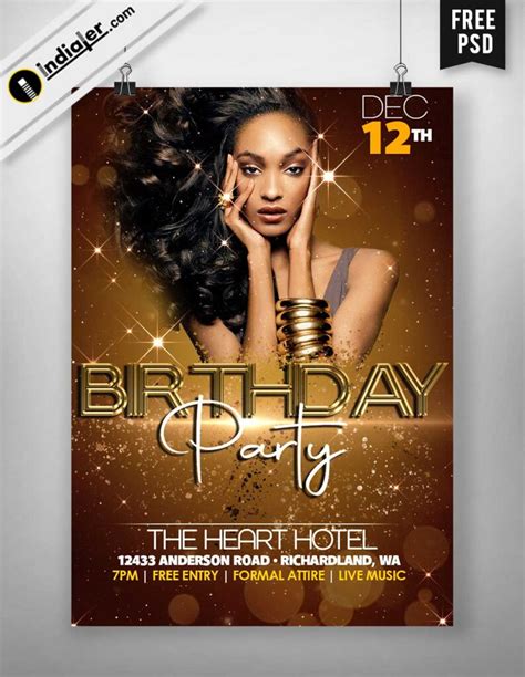 Free Luxurious Golden Birthday Party Decoration Style Poster Psd