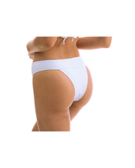 Białe Teksturowane Figi Do Bikini Z Szerokim Pasem Bottom Cloque Branco