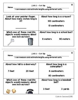 Nd Grade Measurement And Data Common Core Exit Slips Assessments